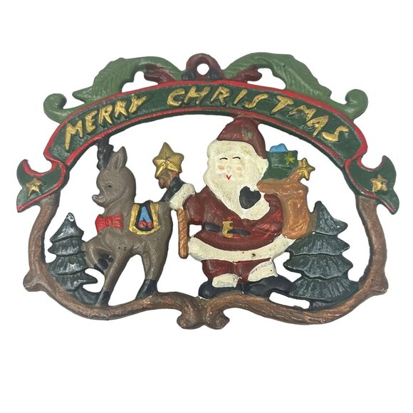 Vintage Cast Iron Christmas Trivets Santa Claus Reindeer Snowman - Picture 5 of 7